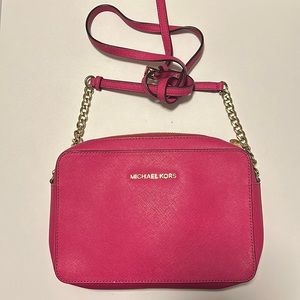 Michael Kors hot pink chain cross-body bag